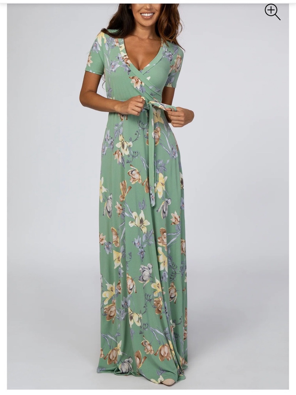 Floral Wrap Maxi Dress in Sage Green